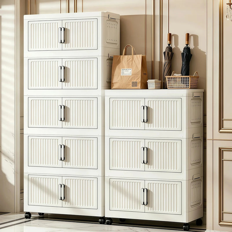 White stackable and foldable storage cabinet
