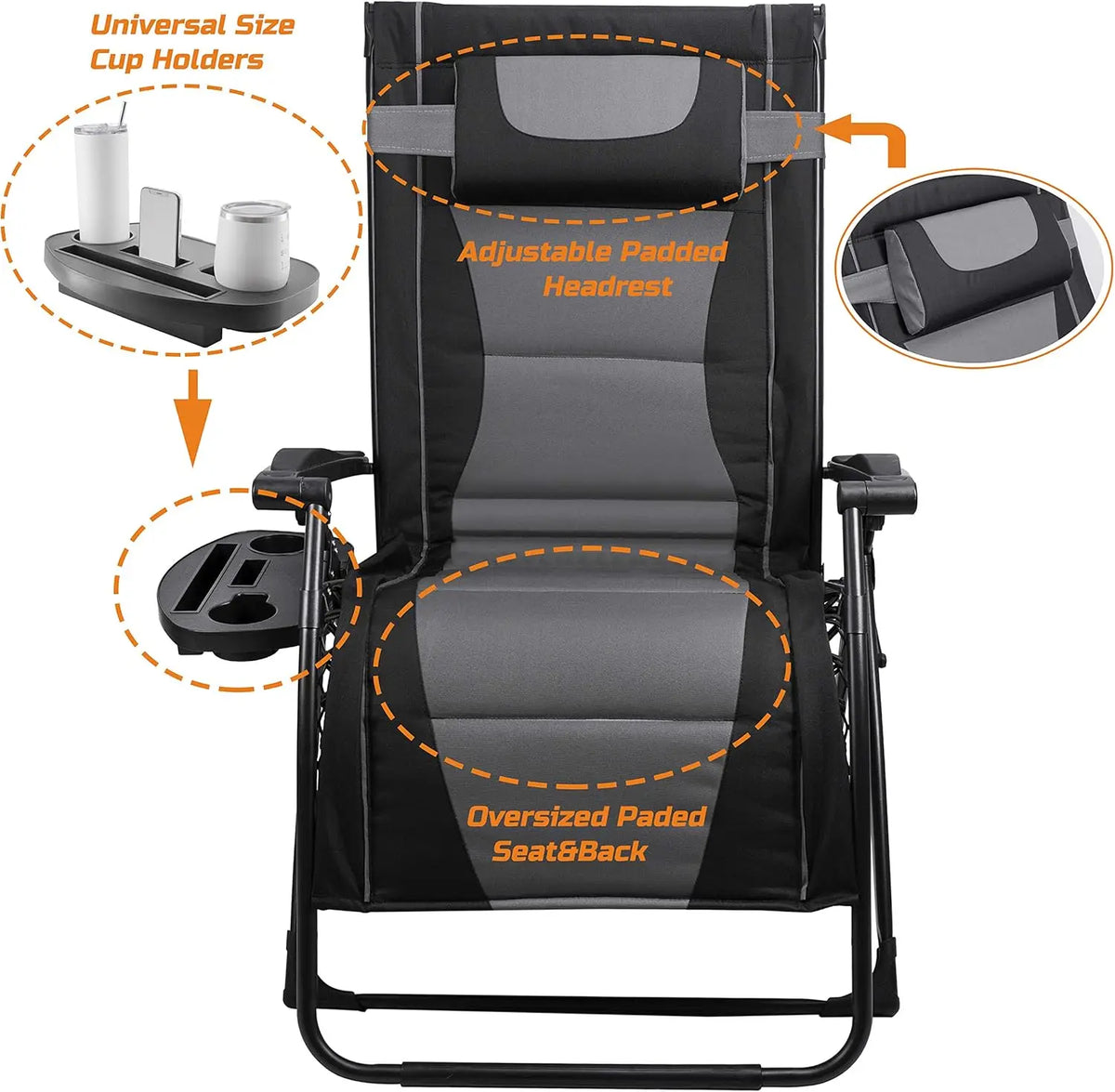 Oversize Recliner Folding  Patio Chairs with Sunshade
