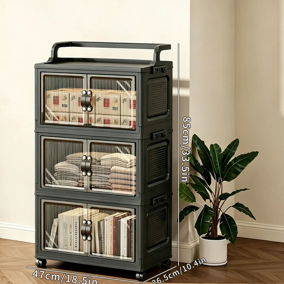 Multi-layer foldable plastic storage cabinet