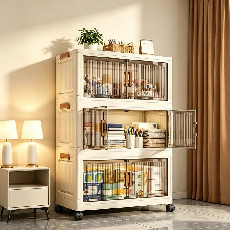 19.7in Stackable Foldable Storage Cabinet with Wheels