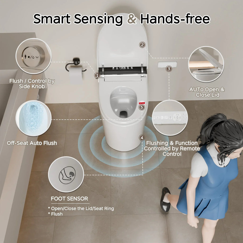 Smart Toilet with Built-in Bidet, AUTO Open/Close