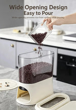 Button-Operated Dry Food Dispenser with measuring cup