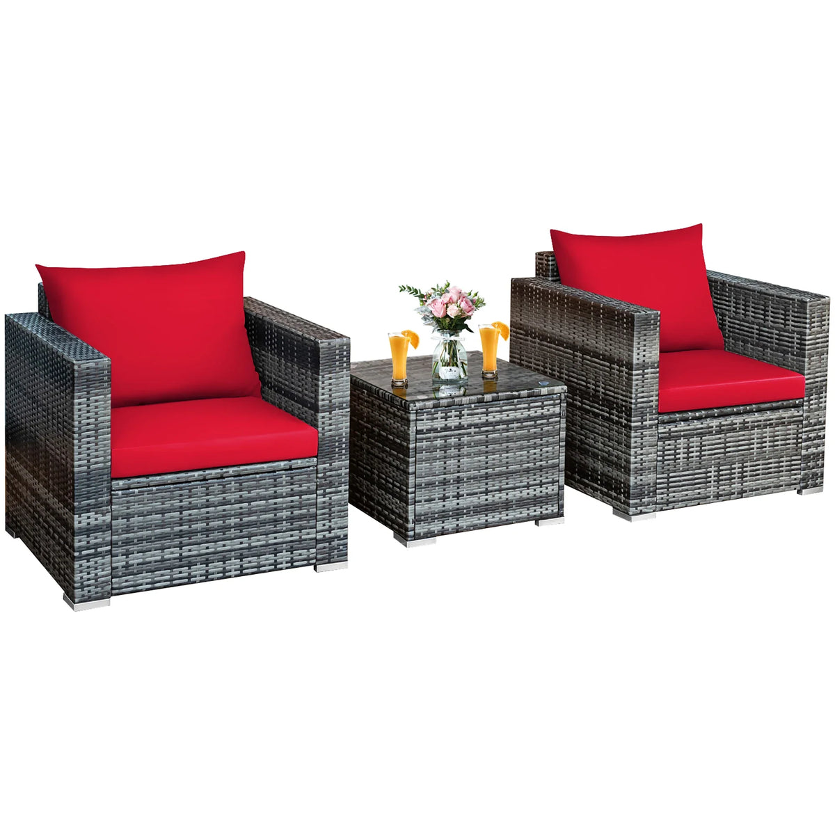 3 PC Patio Rattan Furniture Bistro Set