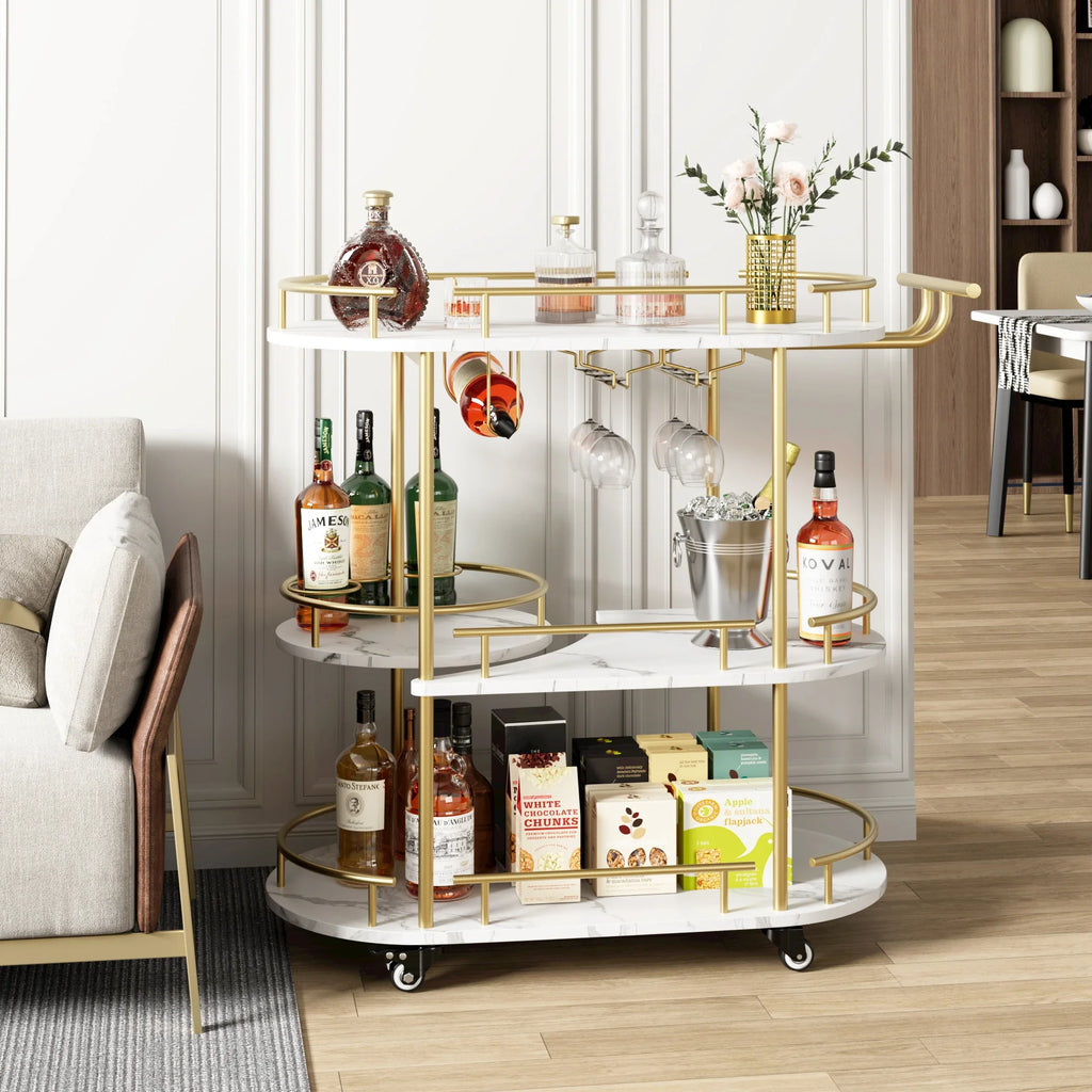 3-Tier Drinks Bar Cart with Wheels