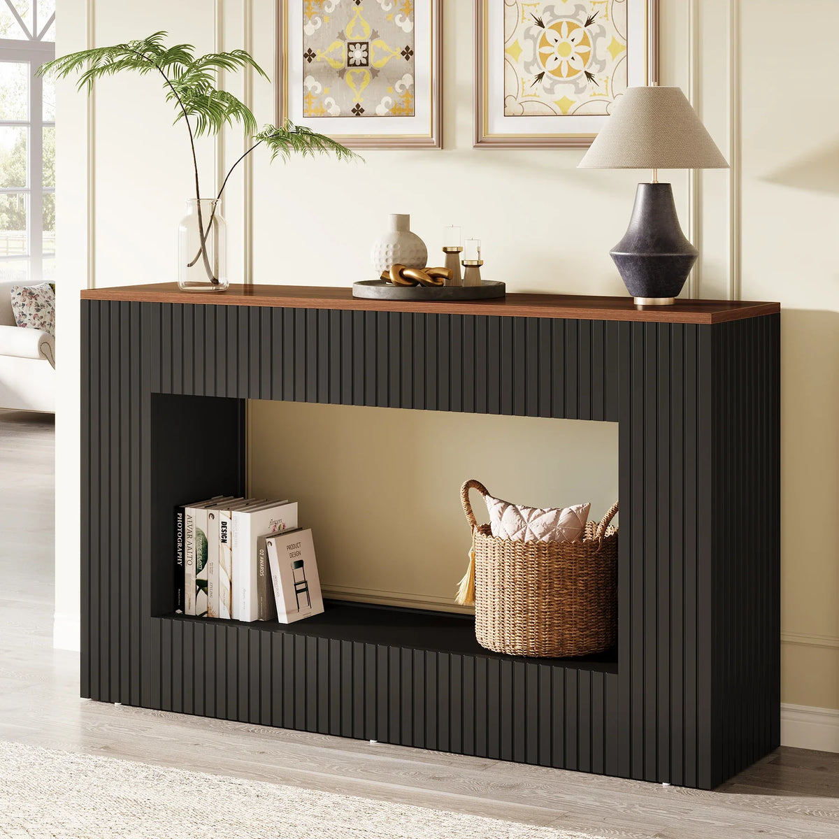 55-Inch Wood Entryway Table with Storage