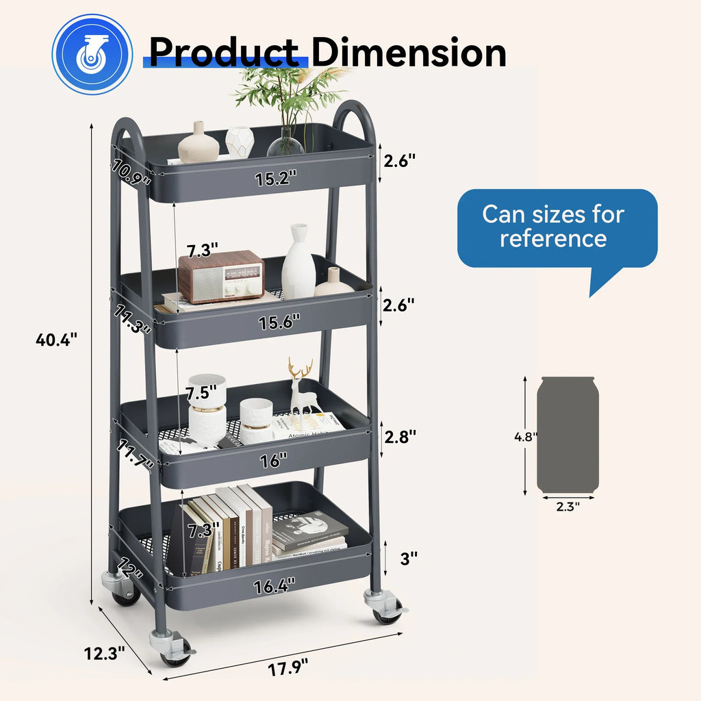 4-Tier Storage Kitchen Cart with Lockable Wheels