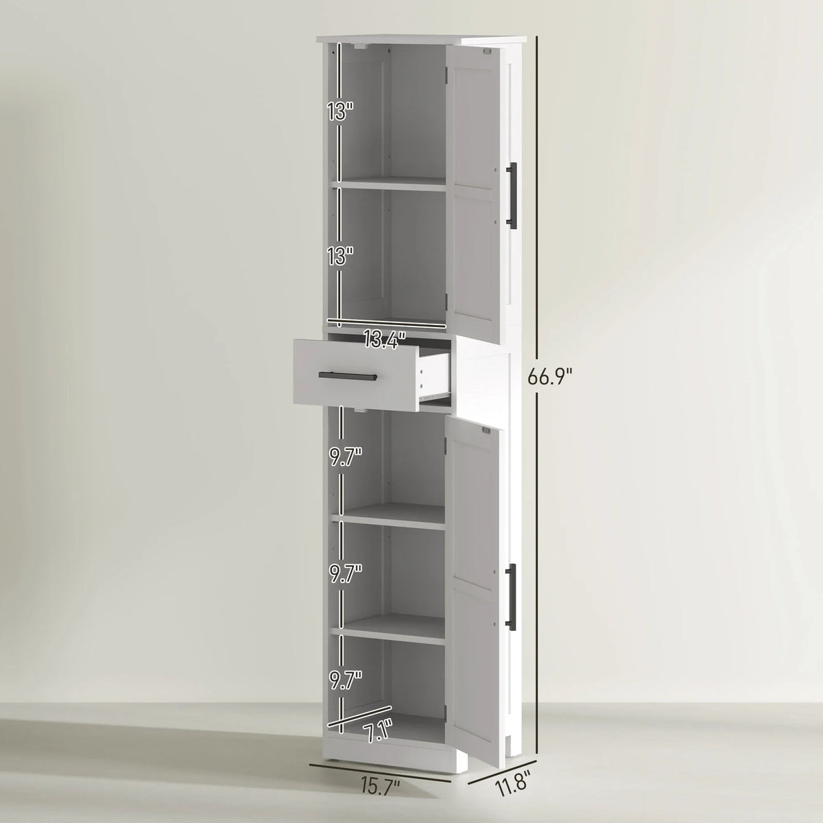 67" Tall Bathroom Storage Cabinet with Drawer