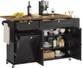 60" Mobile Kitchen Island Rolling Trolley. Kitchen Island Table Drop Leaf Home Carts with Power Outlet Spice Towel Rack Trash