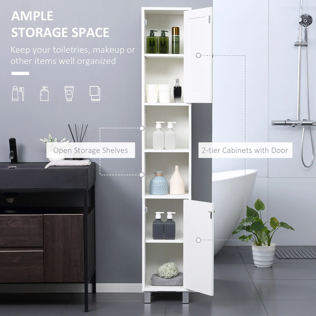 Tall Bathroom Storage Cabinet with Mirror