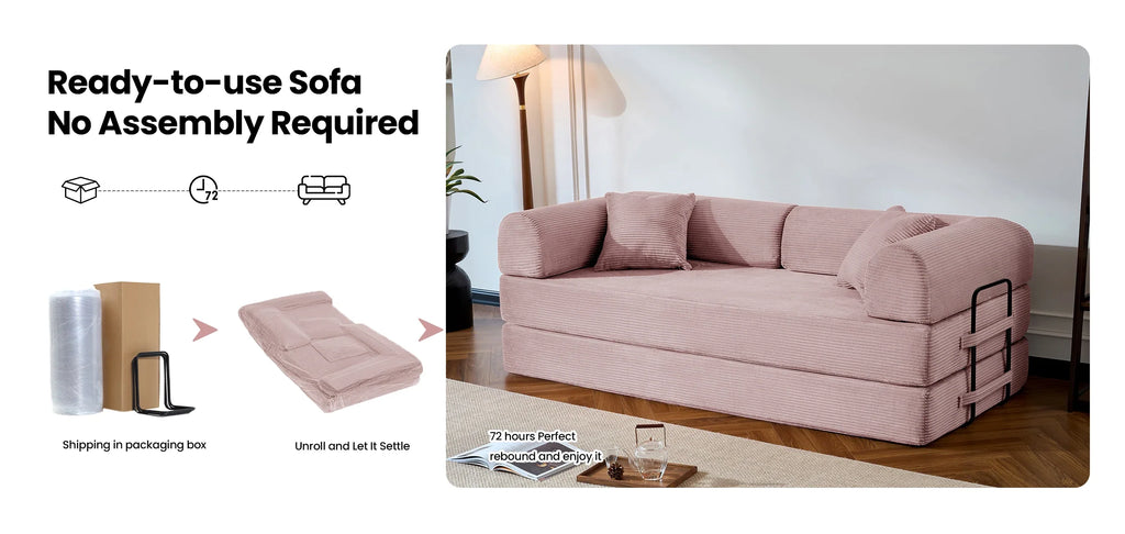 79’’ Folding Convertible Corduroy Sofa Bed
