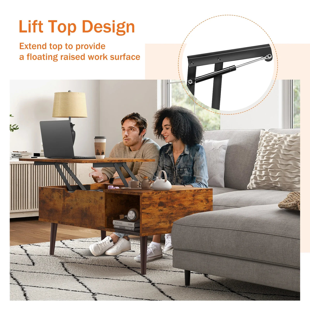 39.37"x19.7" Lift Top Tea Wood Coffee Table