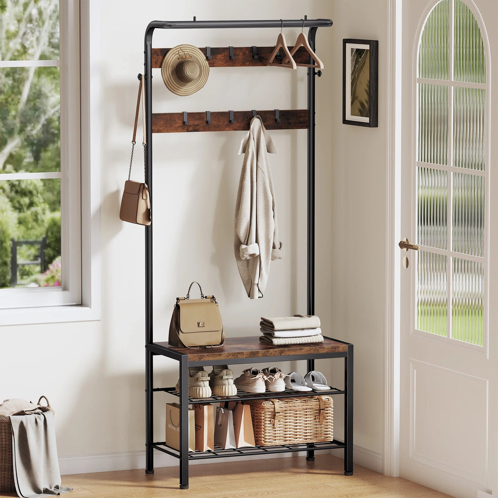 Coat Rack Shoe Bench with Hooks