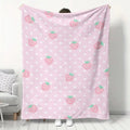 Pink Strawberry Print Flannel Blanket