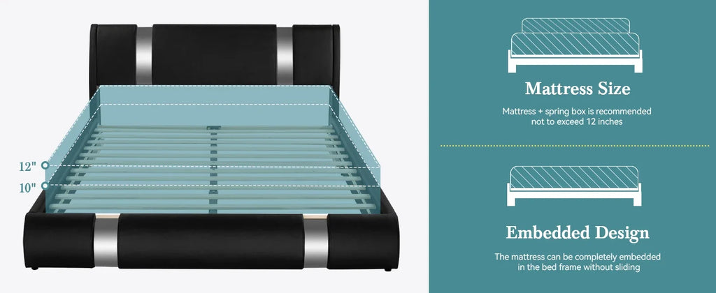 Faux Leather Bed Frame with Iron Pieces Decor