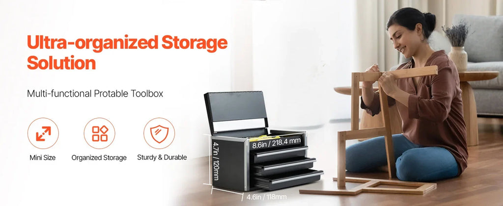 3 Drawers Portable Metal Tool Box