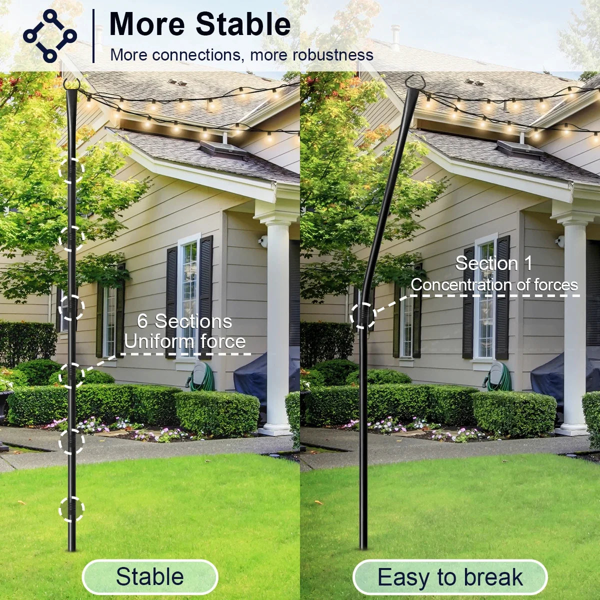 10ft Metal String Light Poles with Fork