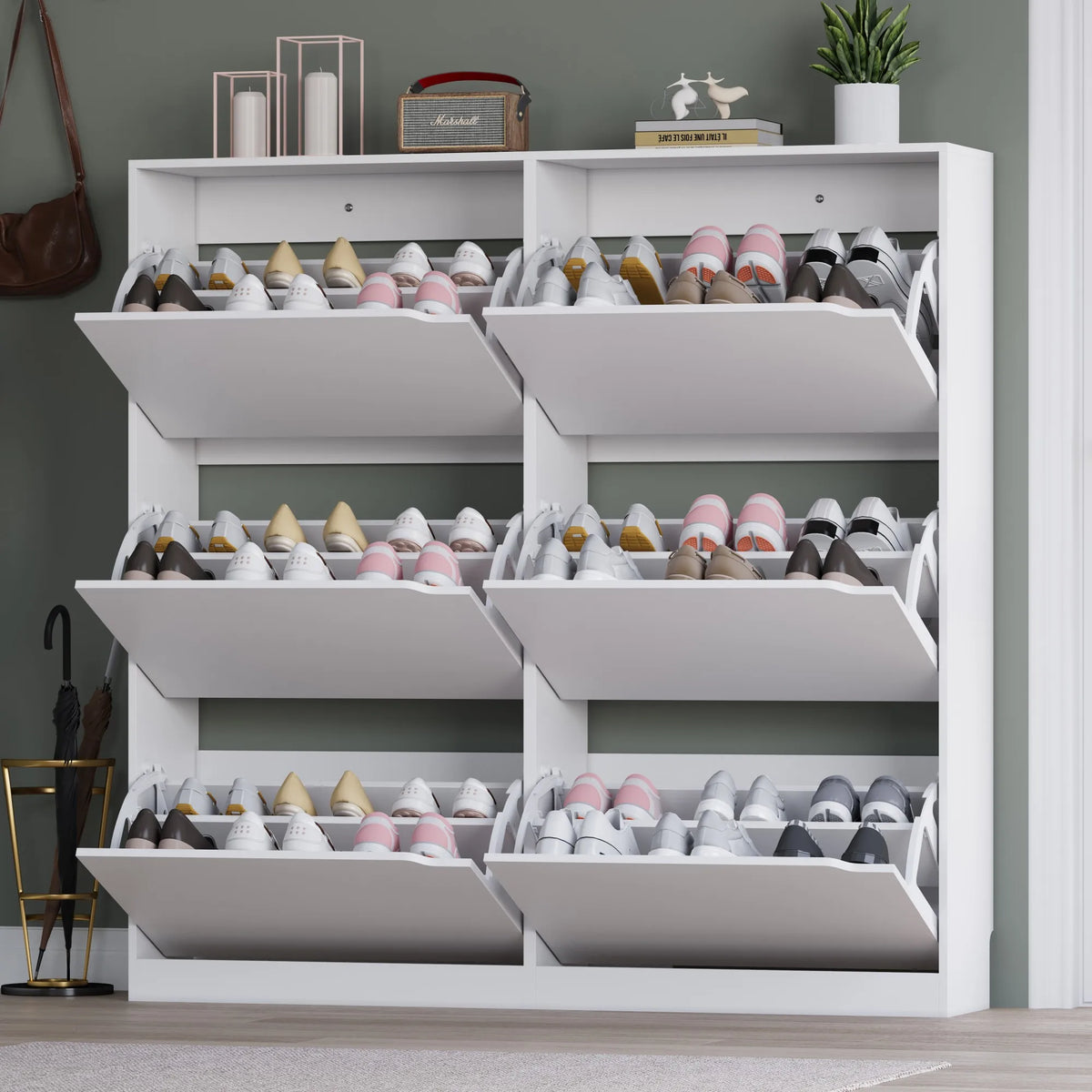 Shoe Storage Cabinet with 6 Flip Drawers