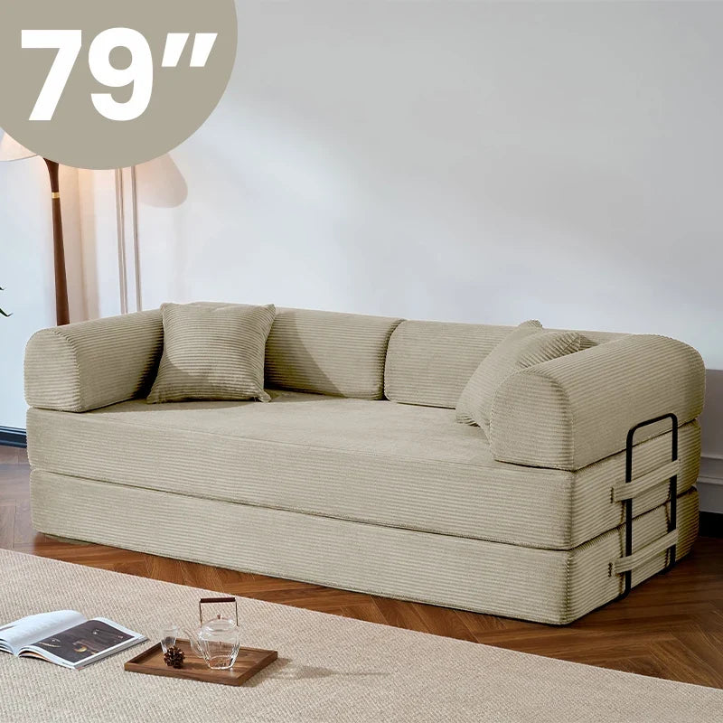 79’’ Folding Convertible Corduroy Sofa Bed