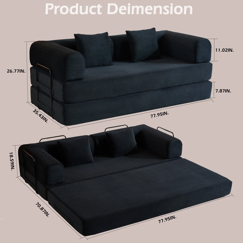 79" Folding Corduroy Futon Sofa Bed