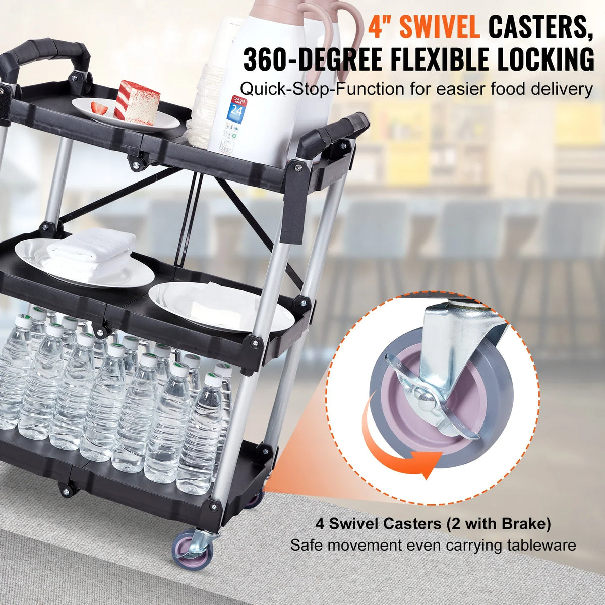 3-Tier Folding Rolling Utility Storage Cart