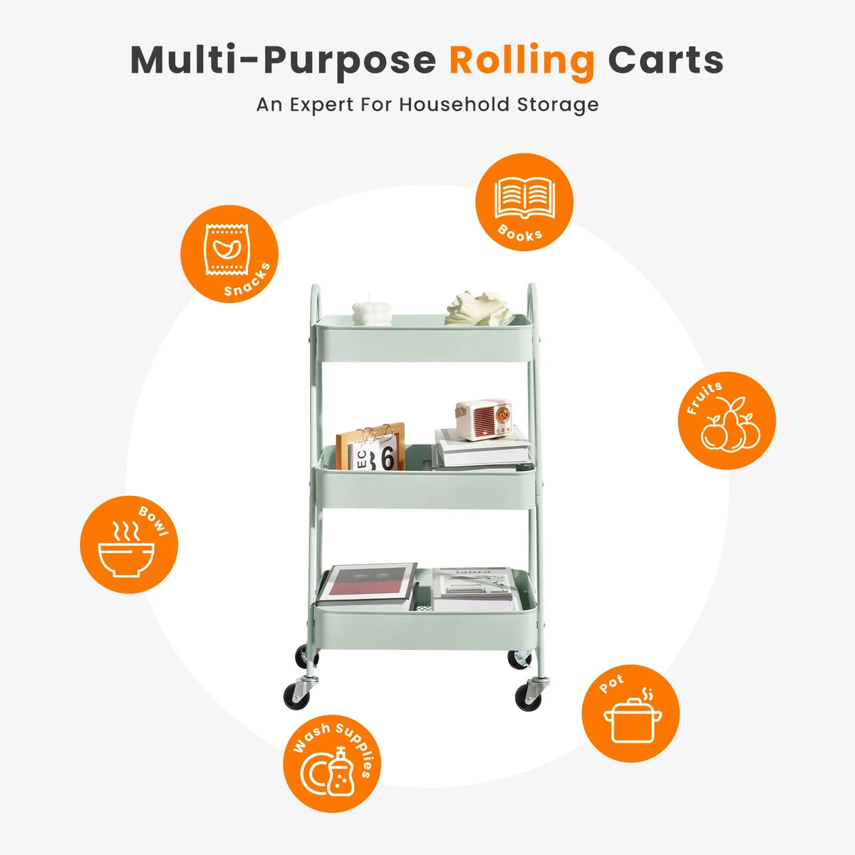 3-Tier Storage Kitchen Cart with Lockable Wheels