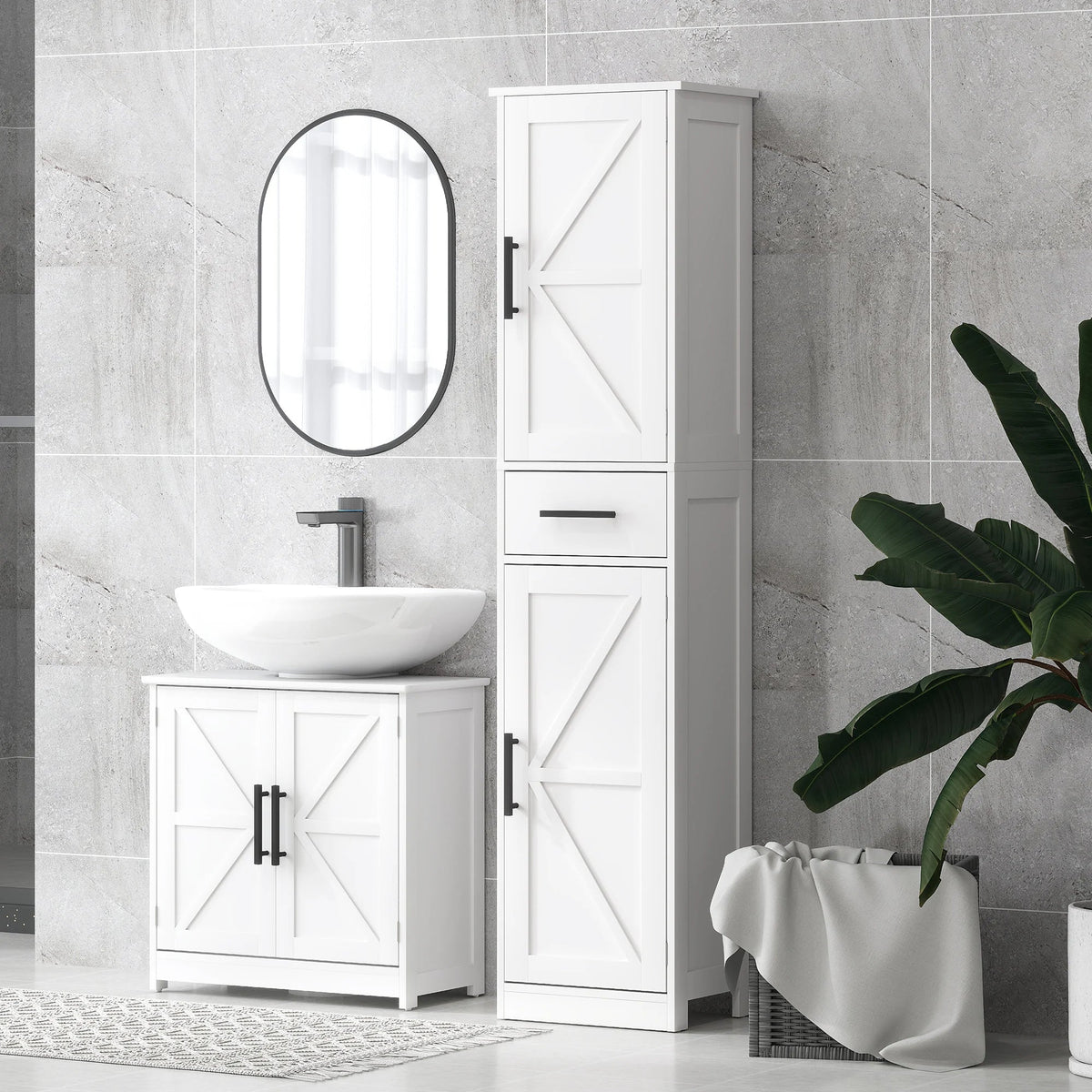 67" Tall Bathroom Storage Cabinet with Drawer