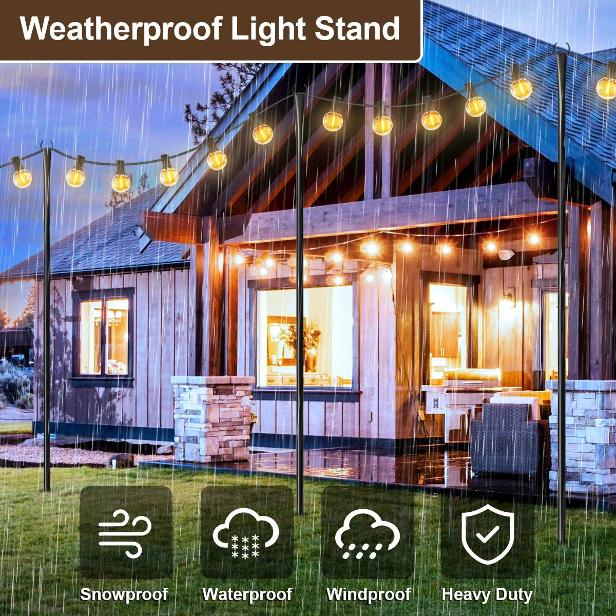 10Ft Adjustable String Light Poles with Fork