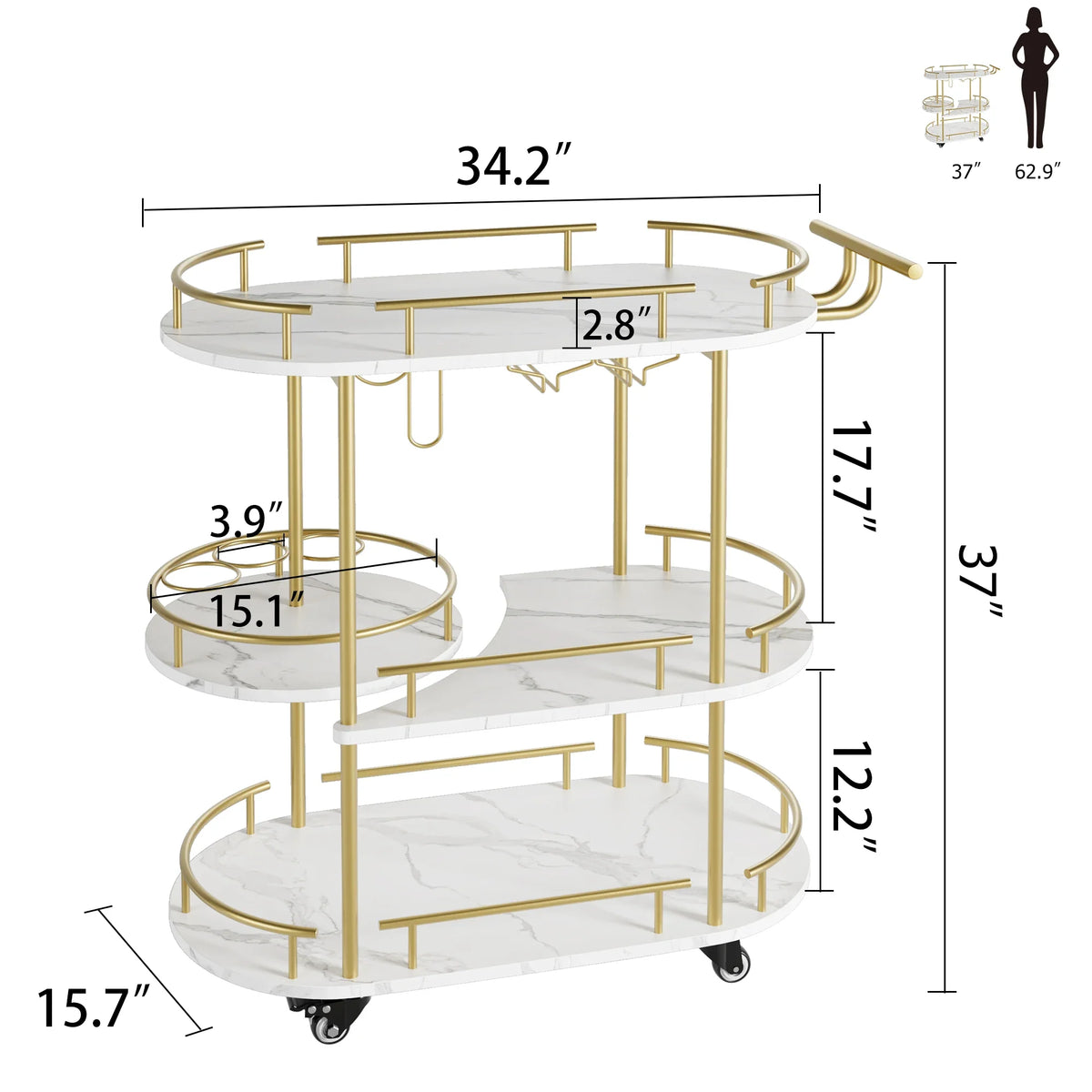 4-Tiers Bar Cart with  Storage Shelves