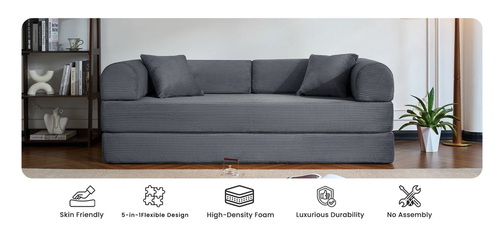 79’’ Folding Convertible Corduroy Sofa Bed