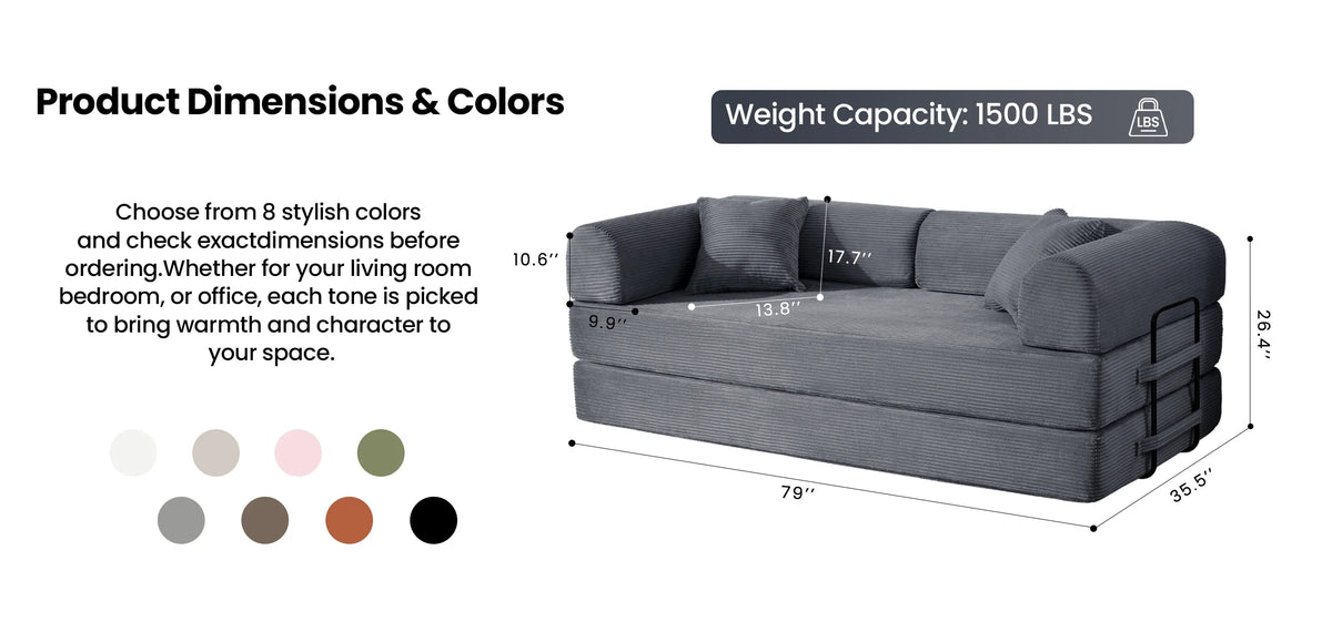79’’ Folding Convertible Corduroy Sofa Bed