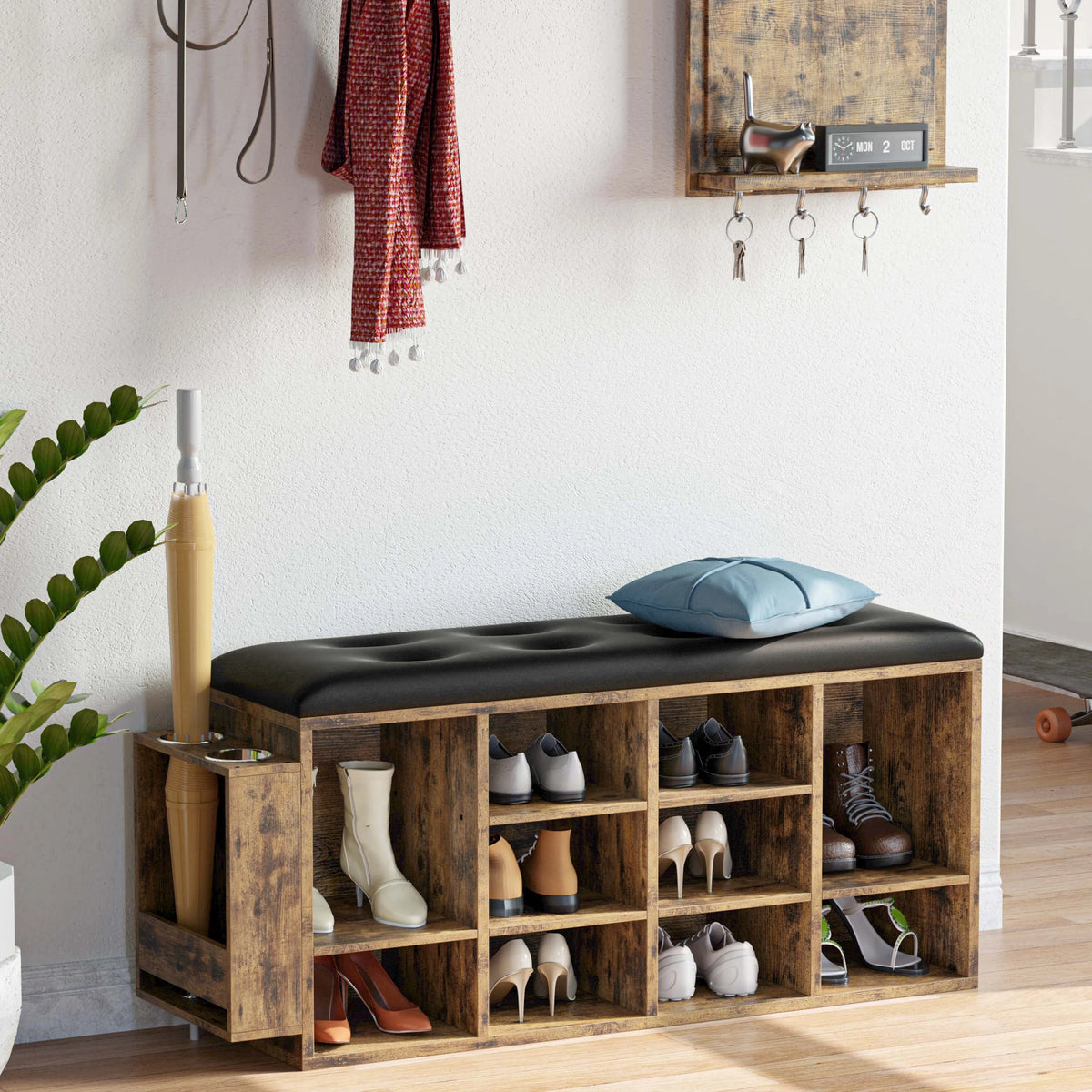 Shoe Bench, 10 Cubbies Storage Entryway Bench