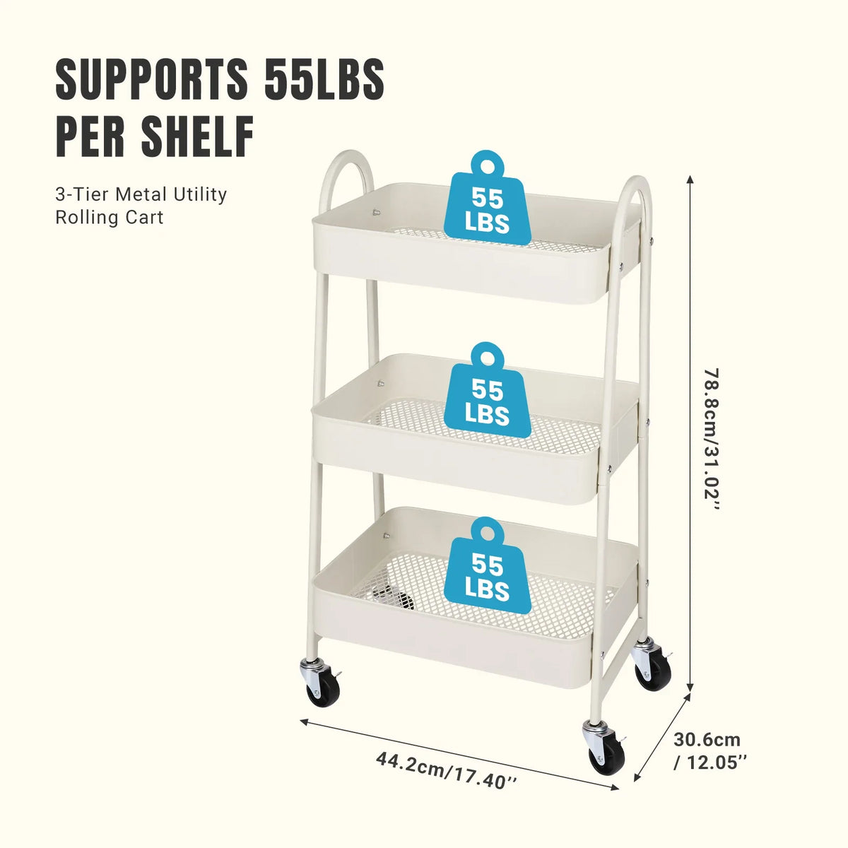 3-Tier Storage Kitchen Cart with Lockable Wheels
