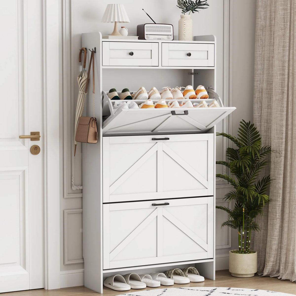 Shoe Cabinet with 3 Flip and 2 Drawers