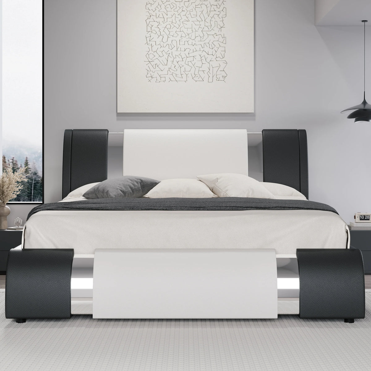 Faux Leather Bed Frame with Iron Pieces Decor