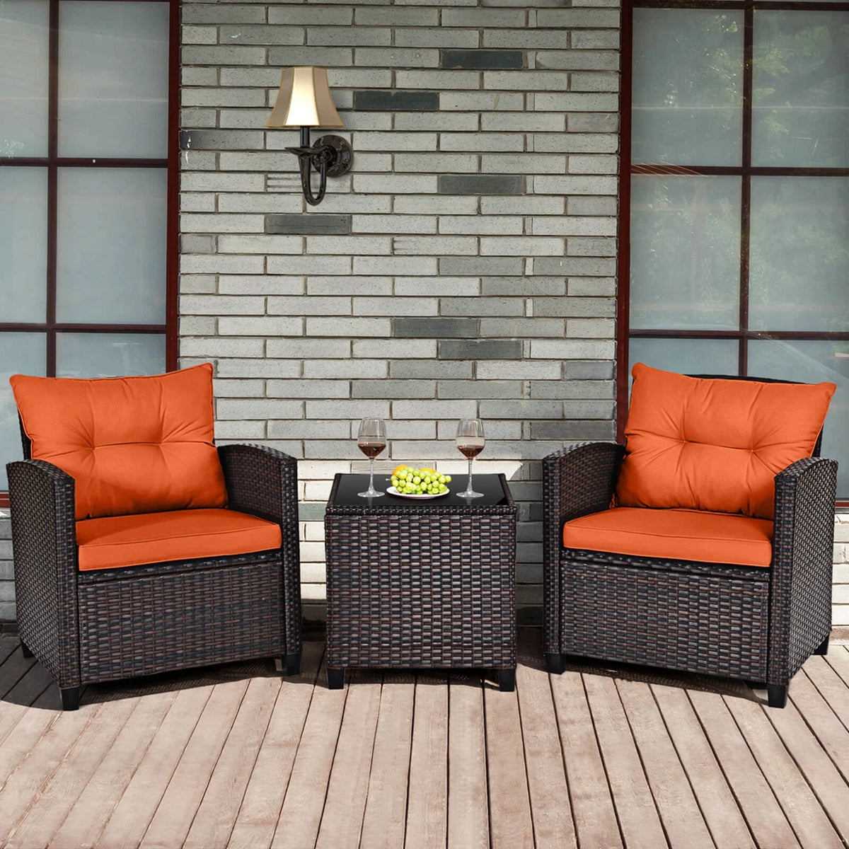 3 PCS Patio Furniture Set Cushioned Orange