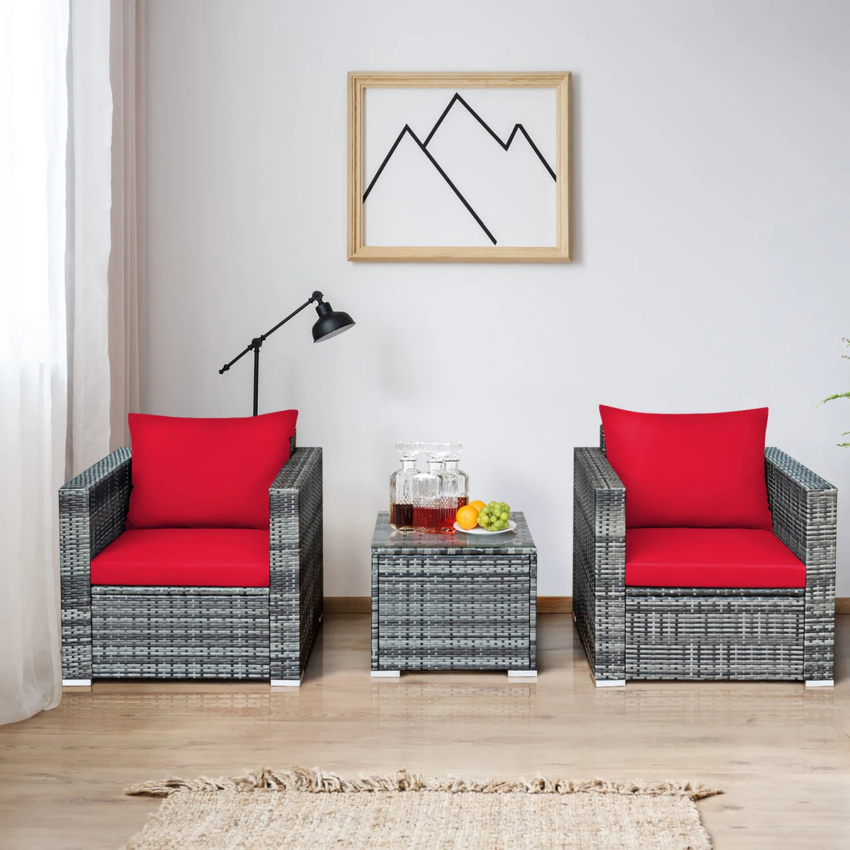 3 PC Patio Rattan Furniture Bistro Set