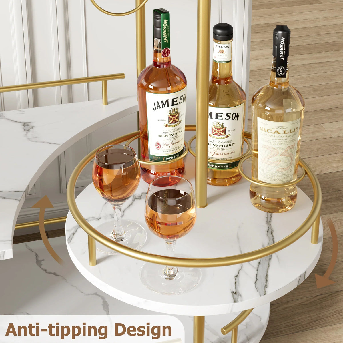 3-Tier Drinks Bar Cart with Wheels