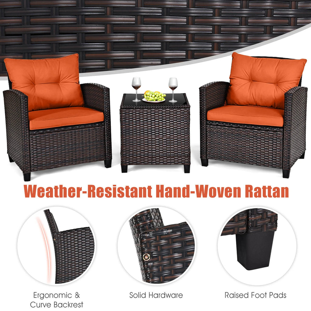 3 PCS Patio Furniture Set Cushioned Orange