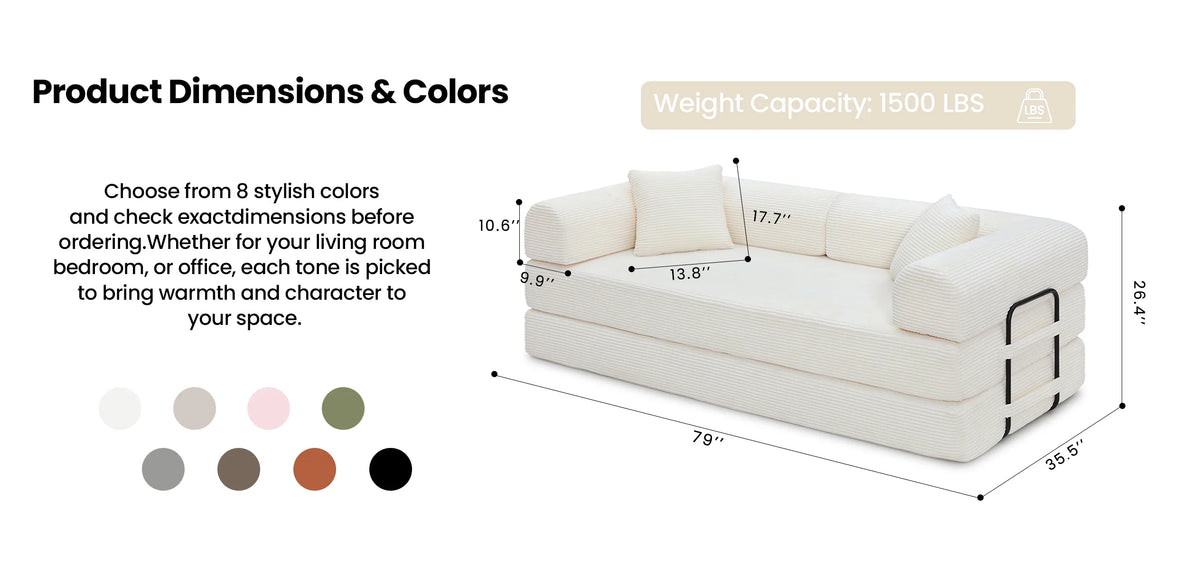 79’’ Folding Convertible Corduroy Sofa Bed