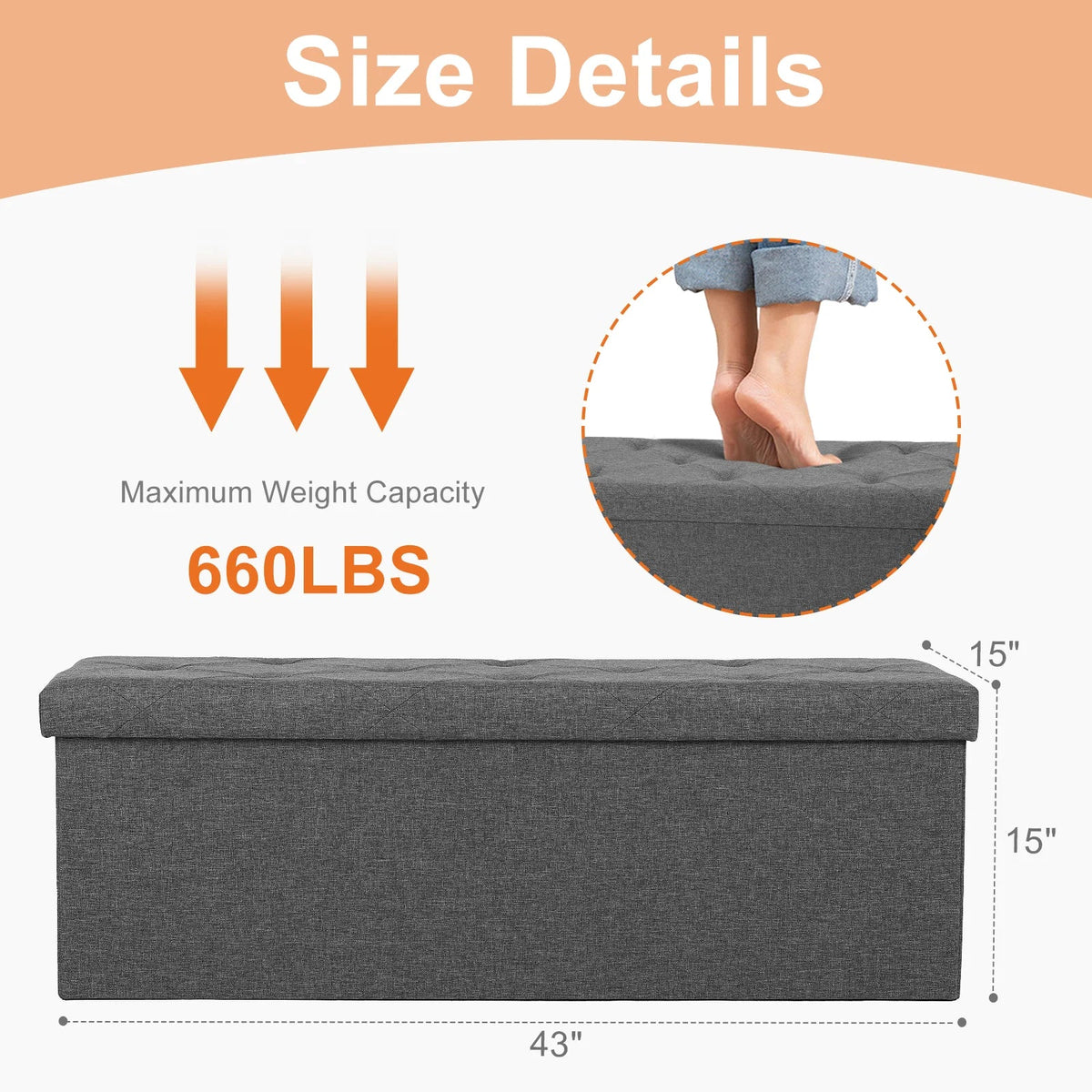 Folding Storage Ottoman Bench
