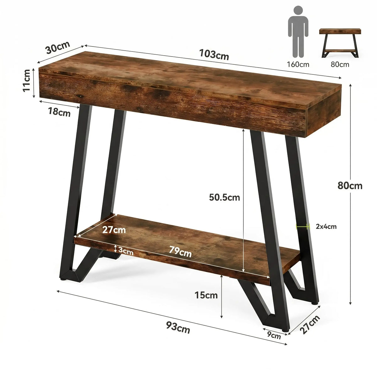 2-Tier Console Table with Metal Frame