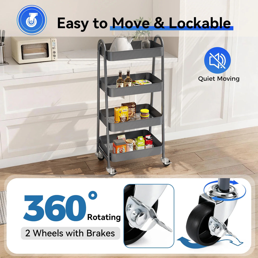 4-Tier Storage Kitchen Cart with Lockable Wheels