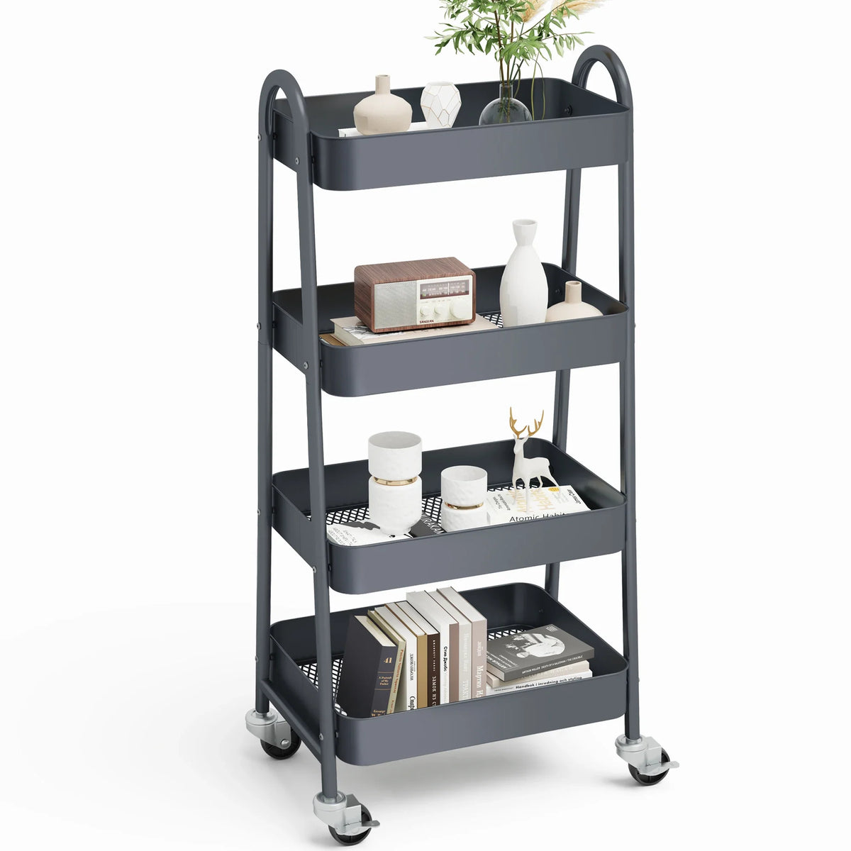 4-Tier Storage Kitchen Cart with Lockable Wheels