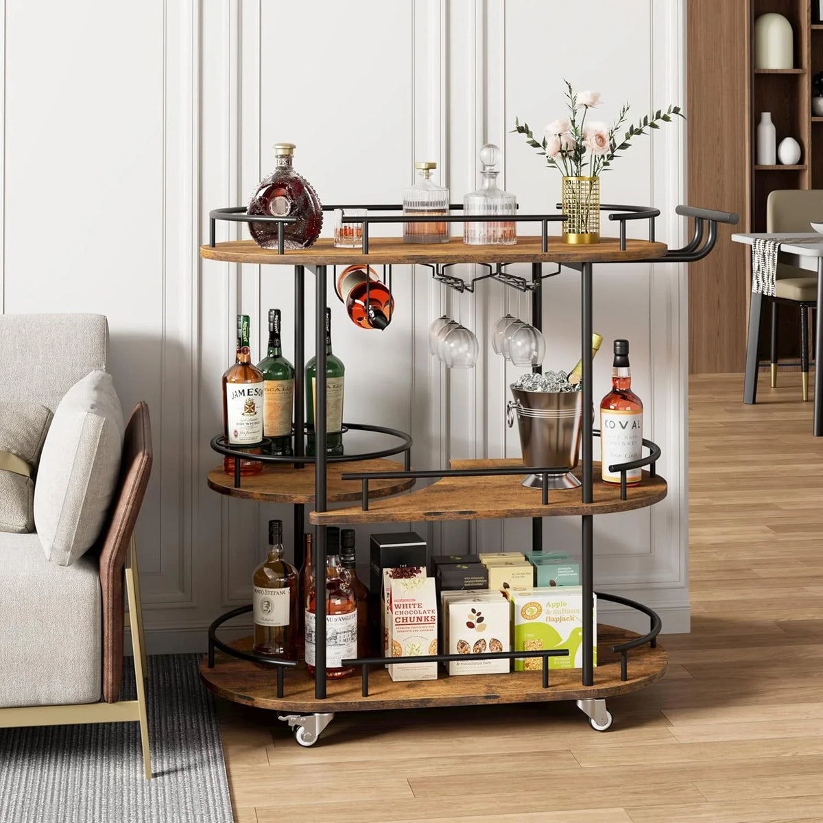 3-Tier Drinks Bar Cart with Wheels