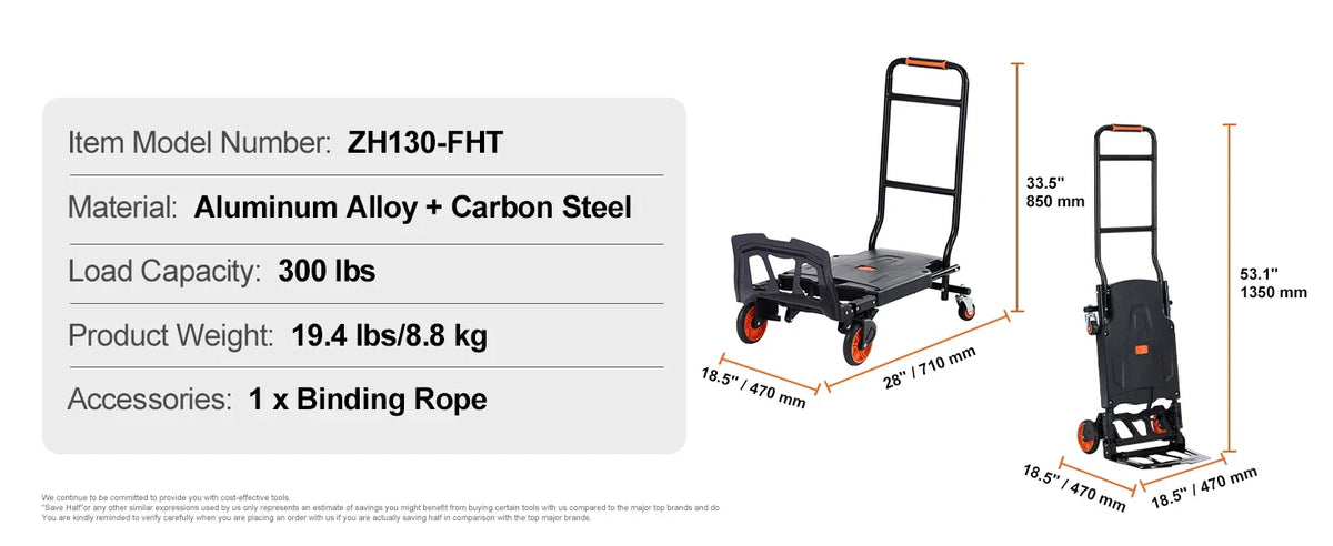 300lbs Folding  Aluminum Lightweight Hand Truck