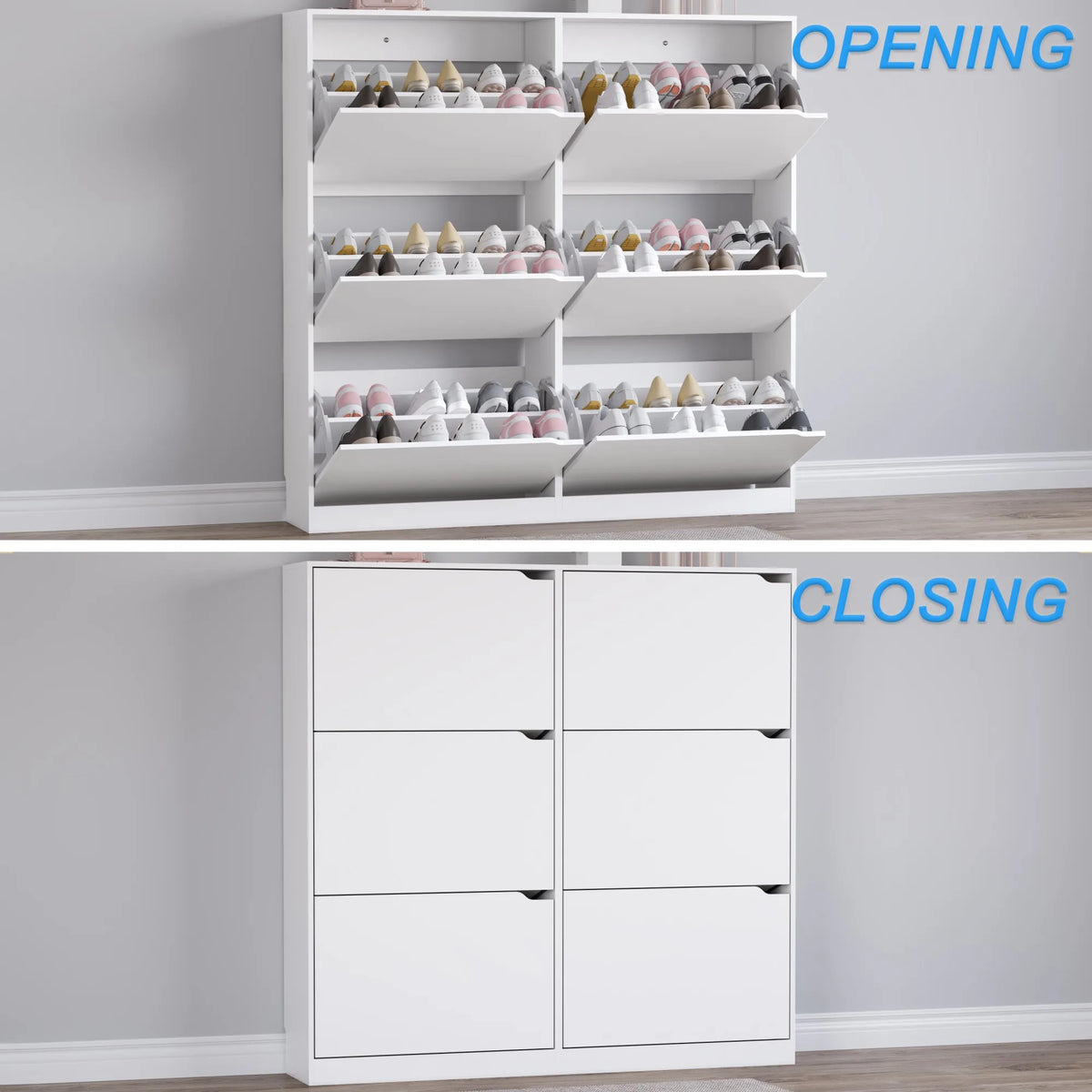 Shoe Storage Cabinet with 6 Flip Drawers