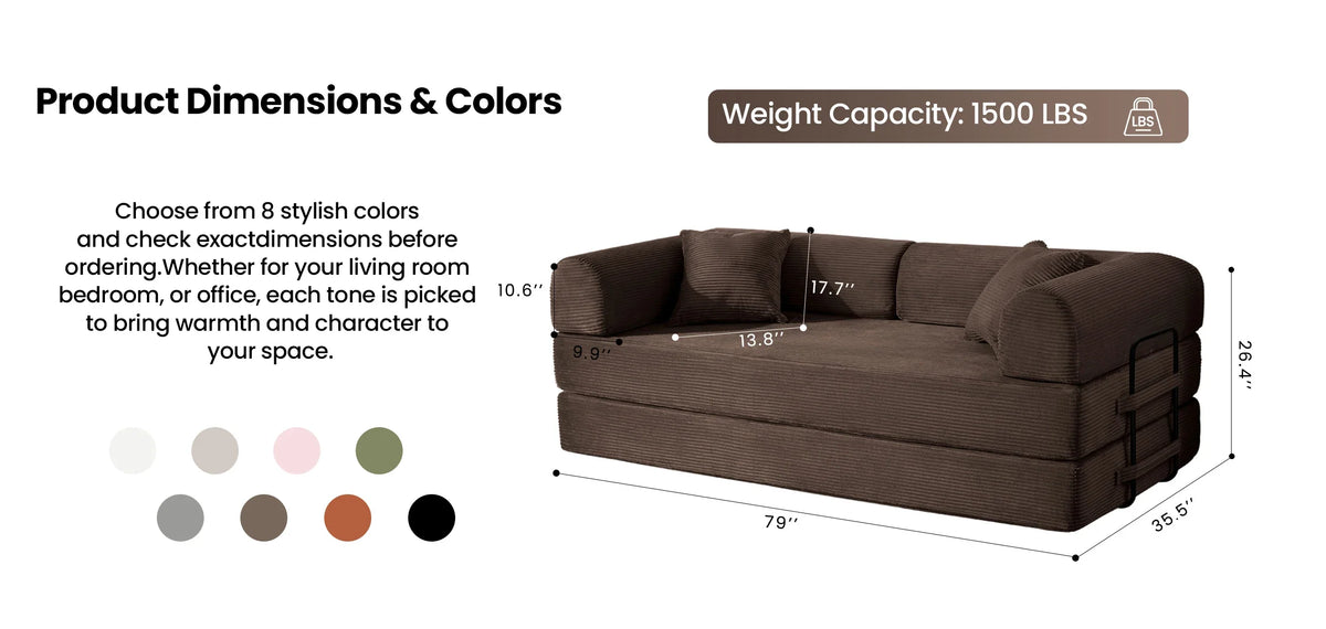 79’’ Folding Convertible Corduroy Sofa Bed