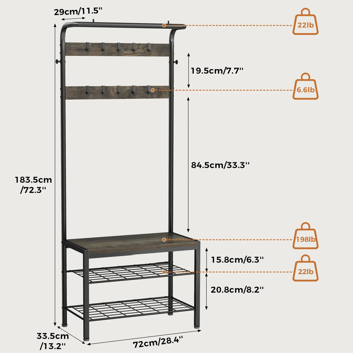 Coat Rack Shoe Bench with Hooks