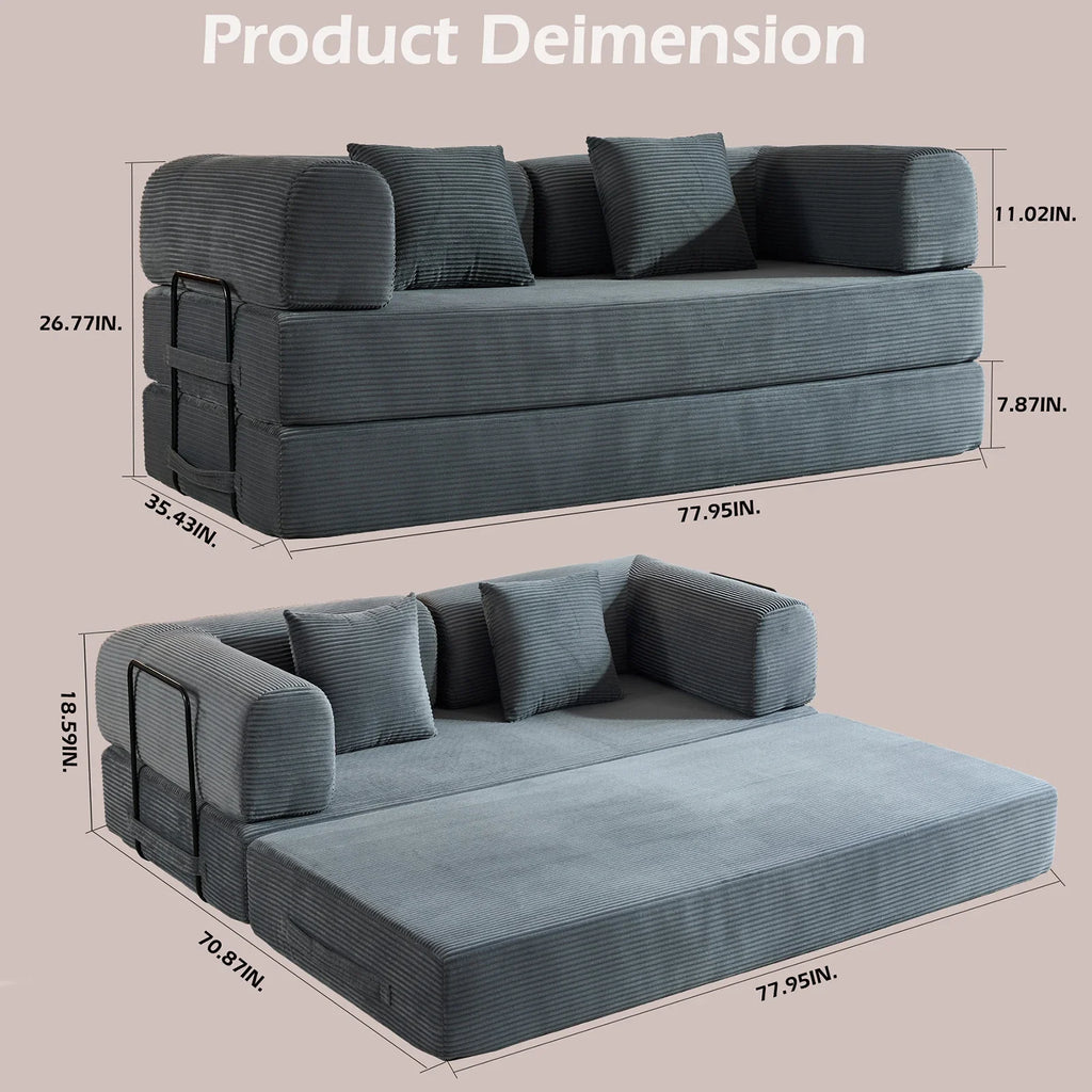 79" Folding Corduroy Futon Sofa Bed