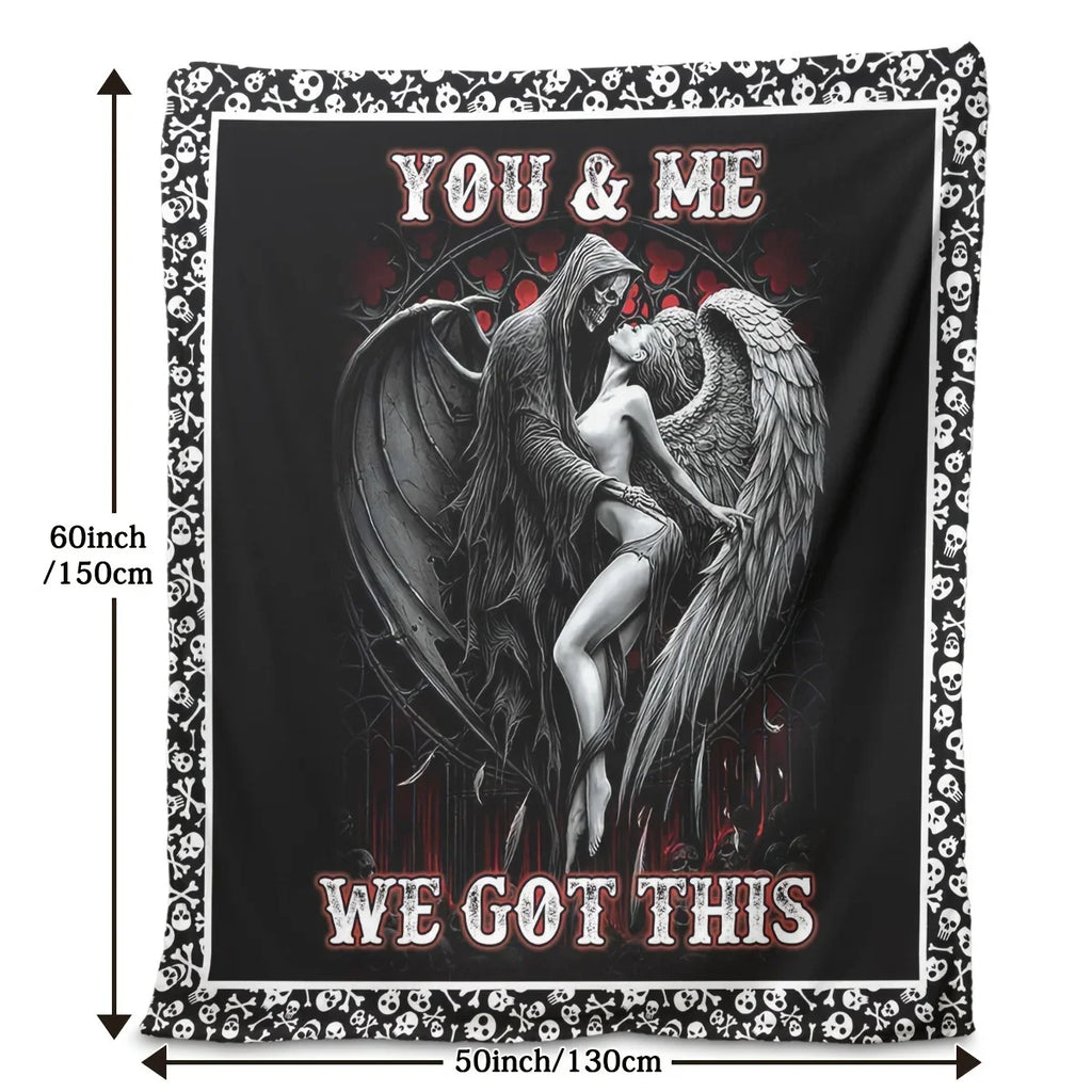 Reversible Skull and Angel Fleece Throw Blanket